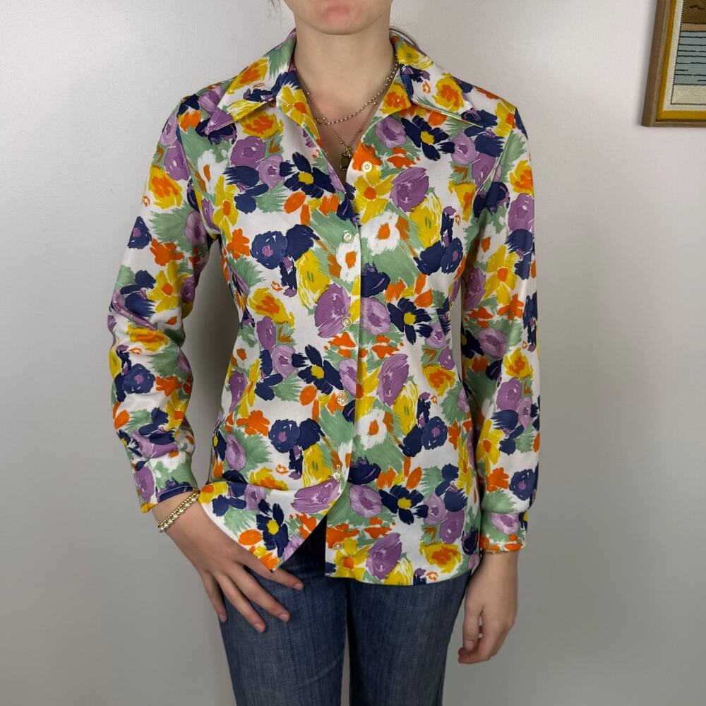 VINTAGE 70S DEVON FLORAL BLOUSE MEDIUM